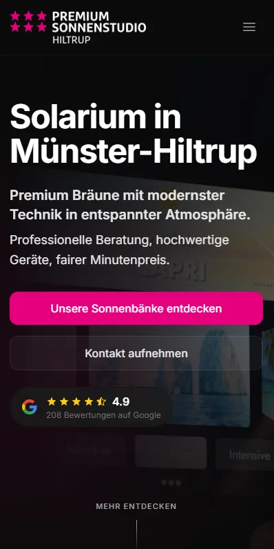 Mobile Ansicht der Startseite des Sonnenstudios